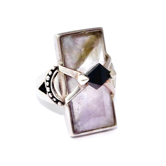 ManiaMania Jewelry - ManiaMania “Astaria” Amethyst Sterling Silver Ring Size 7.75 Long Statement Boho